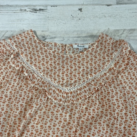Madewell Floral Ruffle Blouse in Cream and Orange - Picture 6 of 14